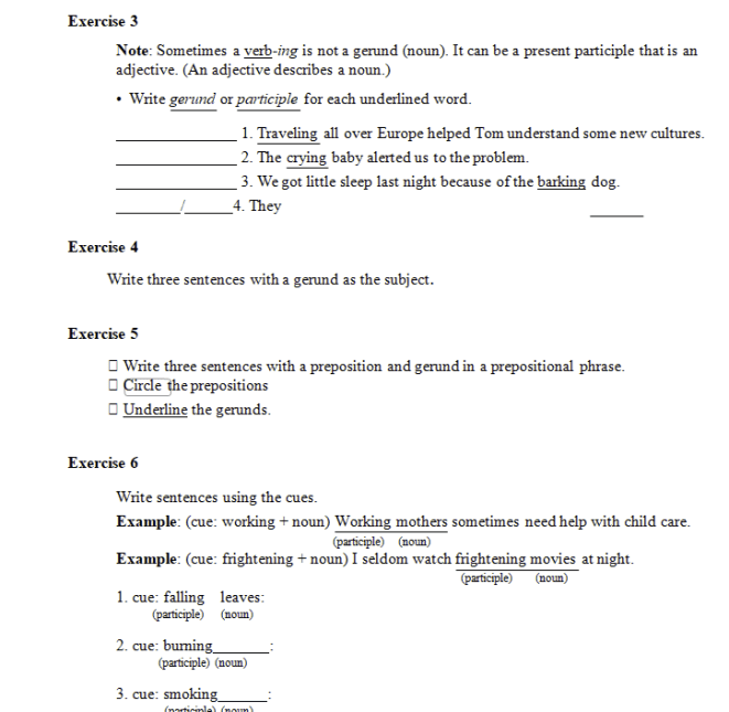 Gerunds WS2 Ex 3 to 6
